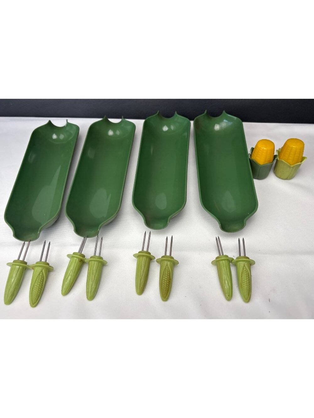 Royal Corn Dish Set Picks Shakers Retro Green Yellow Corn Accessories Vintage